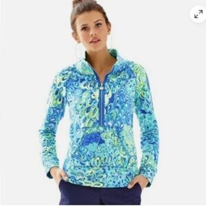Lilly Pulitzer Skipper Popover Sea Blue Lilly's Lagoon Half Zip Pullover Size S